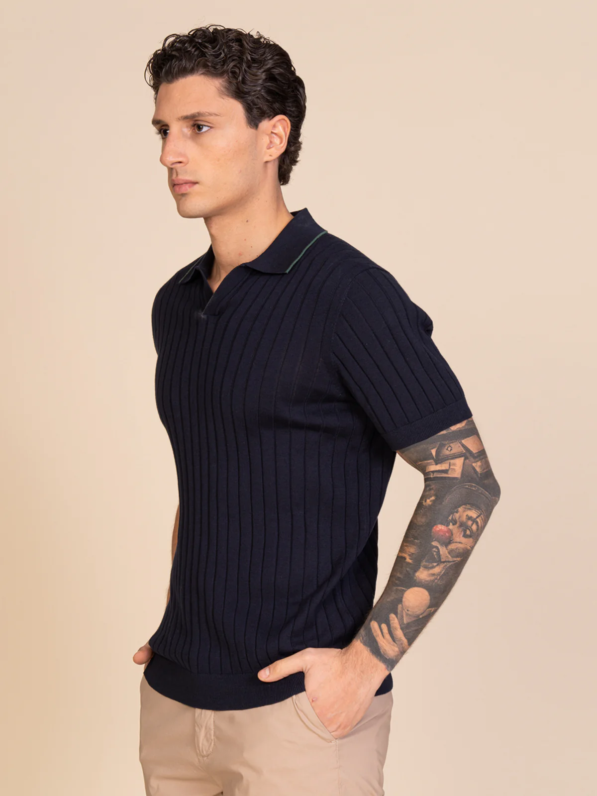 Polo maglia con lavorazione righe - Image 3